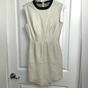 TRINA TURK Dalia Ivory Bone Lamb Leather Asymmetrical hem Dress Size 2